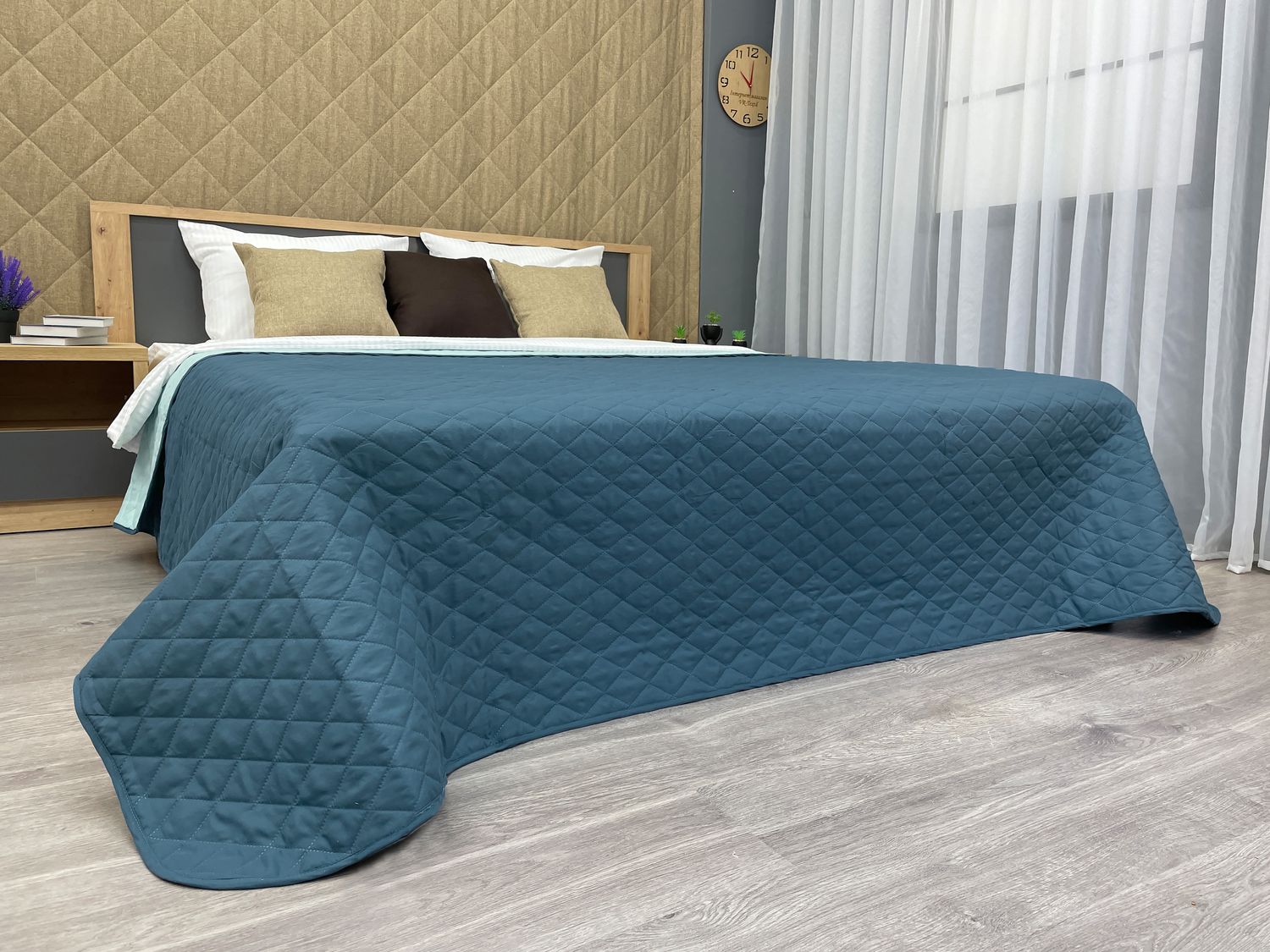 Покрывало двустороннее Decorator Microfiber ромб 140х215 см синий с голубым (85-006)