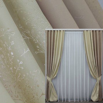 Комбіновані (2шт 1,6х2,7м) штори з тканини блекаут колір карамельний з бежевим 014дк (683-681ш) 10-601