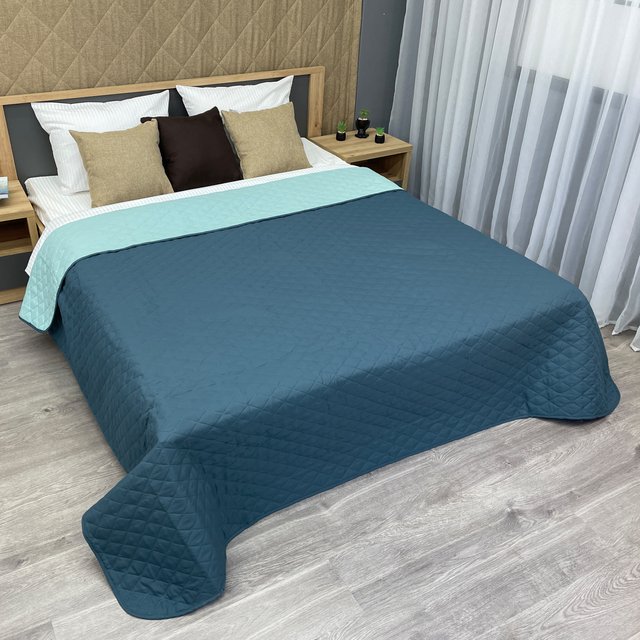 Покрывало двустороннее Decorator Microfiber ромб 140х215 см синий с голубым (85-006)