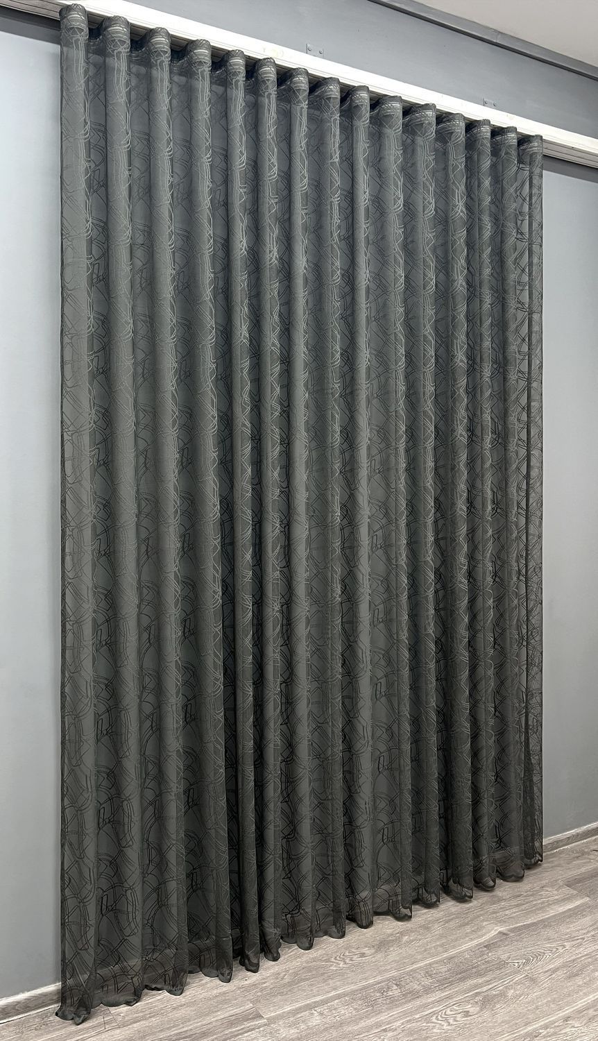 Тюль жаккард цвет графитовый 1974т, Готовая тюль с тесьмой (4х2,7 м.), 4,0 м., 2,7 м., 400, 270, 2 - 3 м., Тесьма