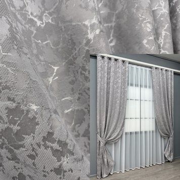 Комплект (2шт 1,3х2,7м) штор лен мрамор, коллекция "Royal Touch" цвет светло-серый 2007ш 33-1305