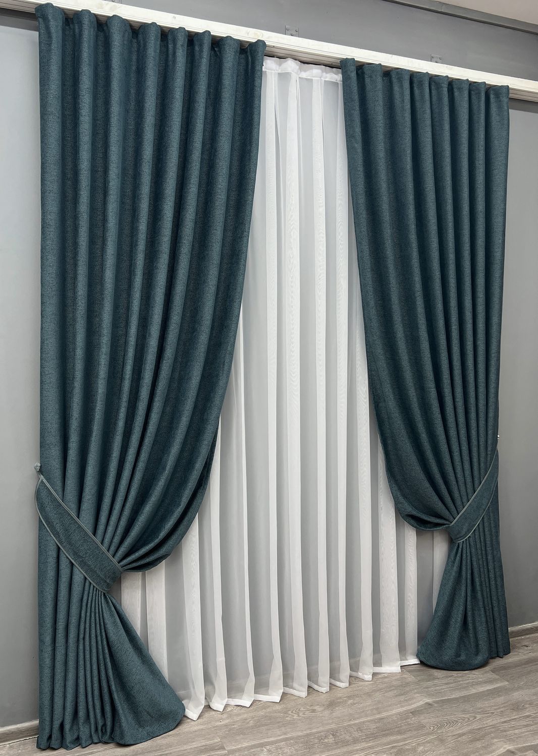 Комплект (2шт 2х3м) штор фактурный лен премиум, коллекция "Grand Linen", цвет лазурный 2039ш 32-385