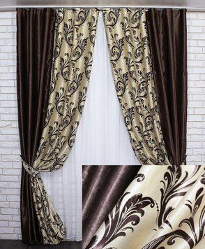 Комбинированные (2шт 1,5х2,7м) шторы из ткани блэкаут, цвет коричневый с бежевым 014дк (094-101шБ) 10-224