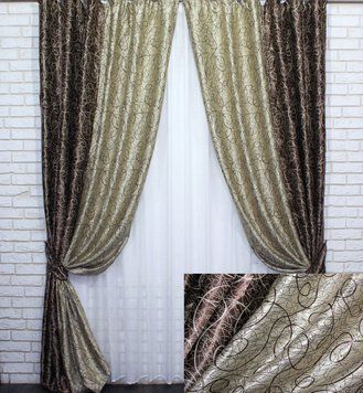 Комбинированные (2шт 1,5х2,7м) шторы из ткани блэкаут-софт, цвет коричневый с бежевым 014дк (646ш А+Б) 10-267