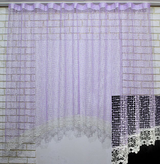 Арка сетка "Букле" (275х165см) на кухню, балкон с макраме цвет сиреневый с молочным 000к 51-054