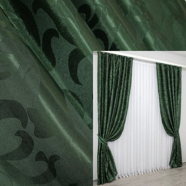 Комплект штор из ткани жаккард коллекция "Вензель" цвет зелёный 477ш, Зелёный, Комплект штор (2шт. 1,0х2,7м.), 1 м., 2,7 м., 100, 270, В комплекте 2 шт., Тесьма