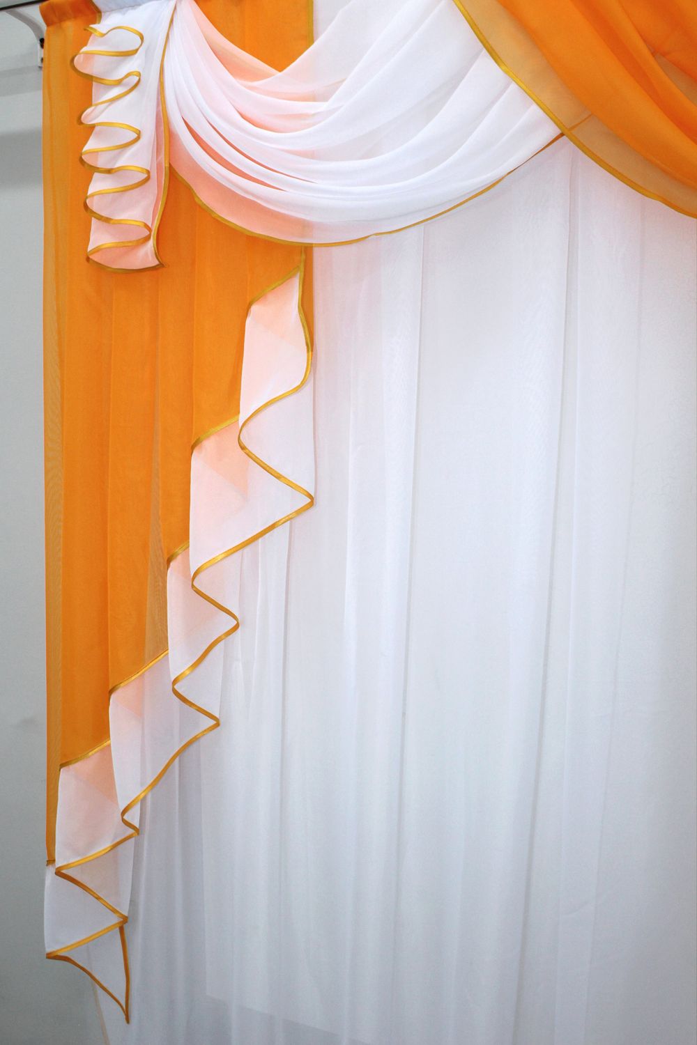 Кухонный (150х170см) ламбрекен и тюль цвет оранжевый с белым 093к 50-290