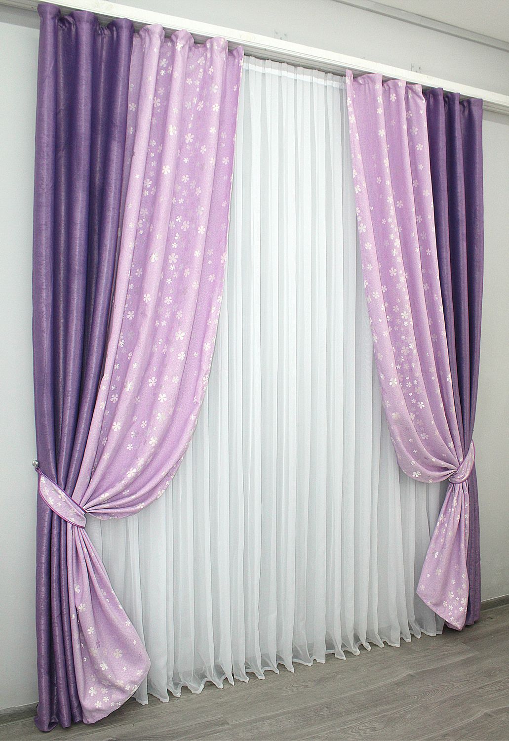 Комбинированные (2шт 1,7х2,7м) шторы, софт с жаккардом цвет фиолетовый с сиреневым 014дк (129-931) 10-648