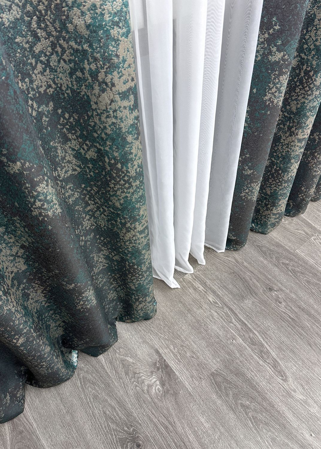 Комплект (2шт 1,5х2,7м) штор на люверсах льон "Мармур Al-9" колір бірюзовий з сірим 1636ш 37-0174