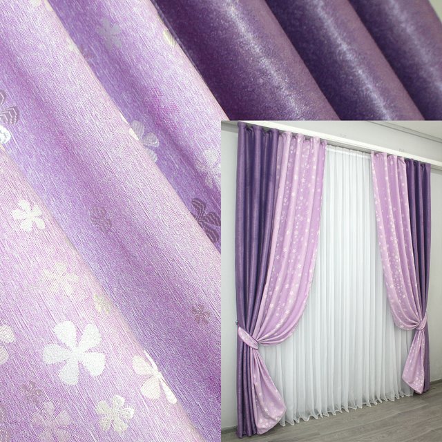 Комбіновані (2шт 1,7х2,7м) штори, софт з жакардом колір фіолетовий з бузковим 014дк (129-931ш) 10-648