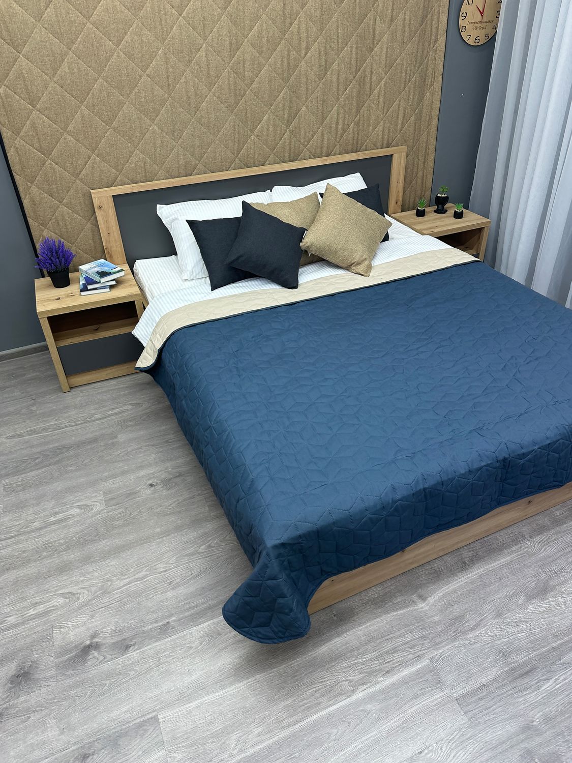 Покривало двостороннє Decorator Microfiber куб 140х215 см синій з бежевим (85-106)