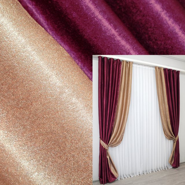 Комбинированные (2шт 1,5х2,7м) шторы из ткани софт цвет бордовый с коричневым 014дк (130-095ш) 10-649