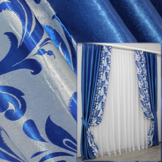 Шторы (2шт 1,3х2,7м) из ткани блэкаут цвет синий с серым 014дк (315-689шБ) 10-514