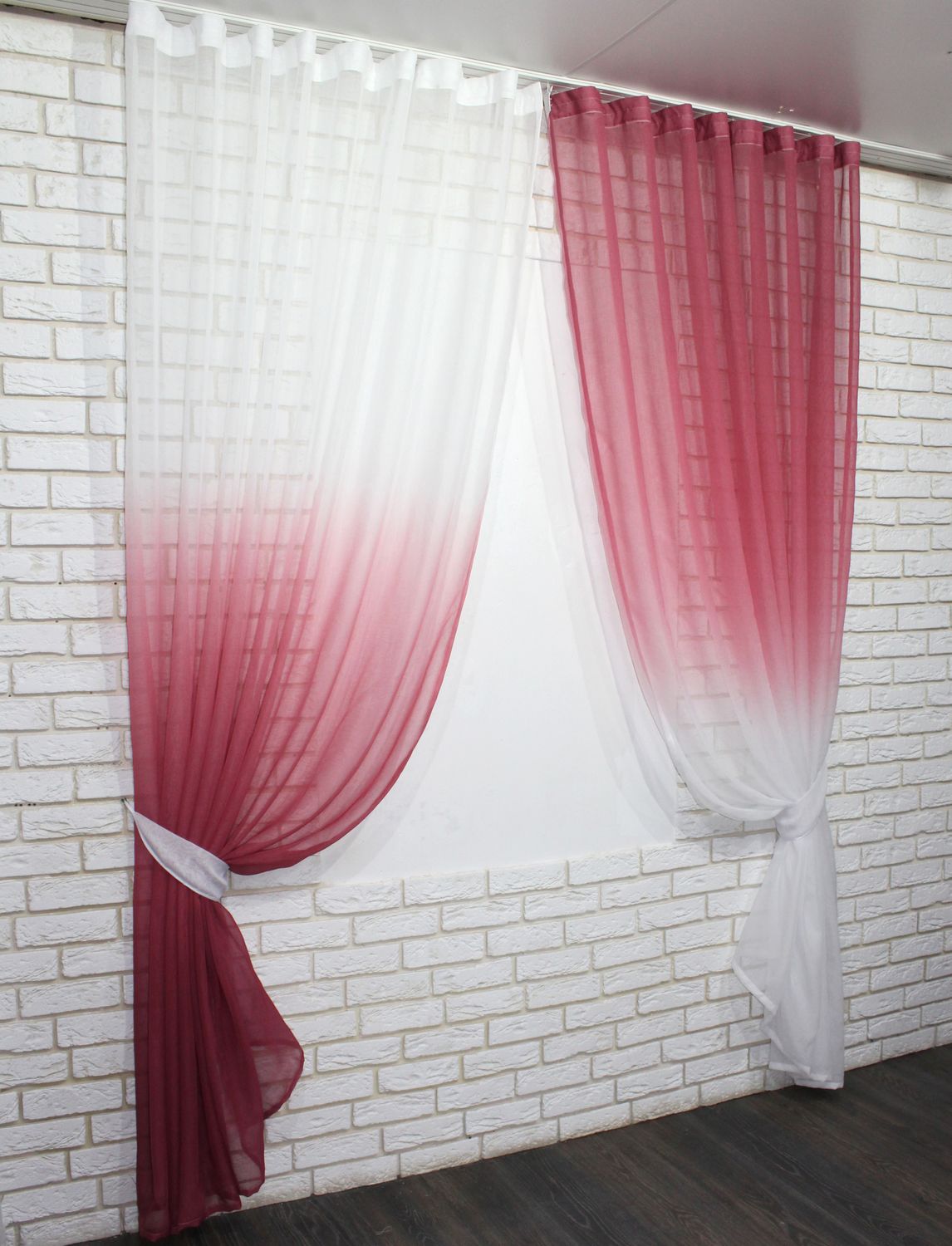 Комплект декоративных штор из батиста цвет марсала с белым 006дк 10-416