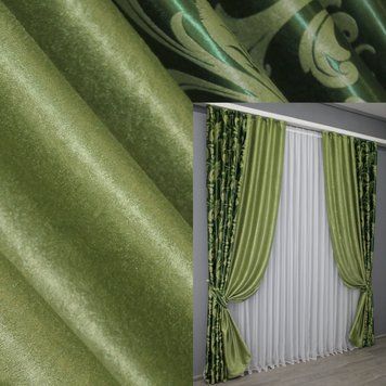 Комбинированные (2шт 1,5х2,7м) шторы из ткани блэкаут-софт, цвет оливковый и зеленый 014дк (239-127А) 10-159