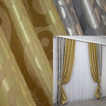 Комбинированные (2 шт 1,5х2,7м) жаккардовые шторы, цвет серый с золотистым 014дк (091-293ш) 10-768