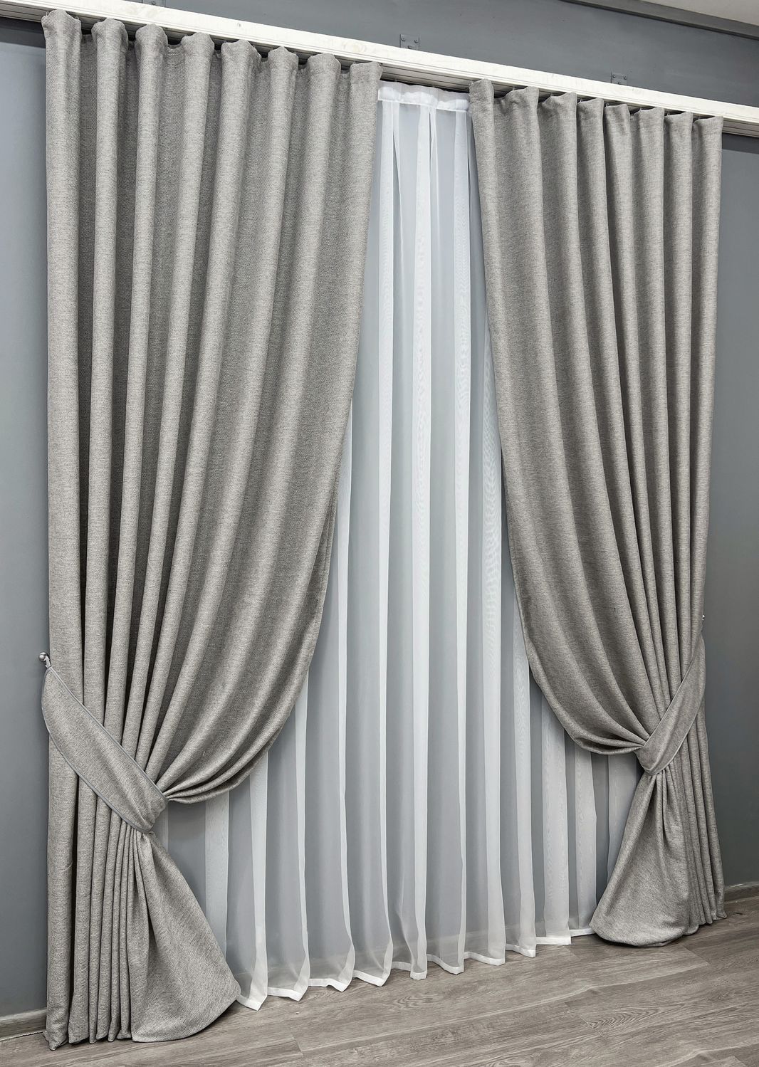 Комплект (2шт 1,5х3,0м) штор фактурный лен премиум, коллекция "Grand Linen", цвет светло-серый 2041ш 33-1031