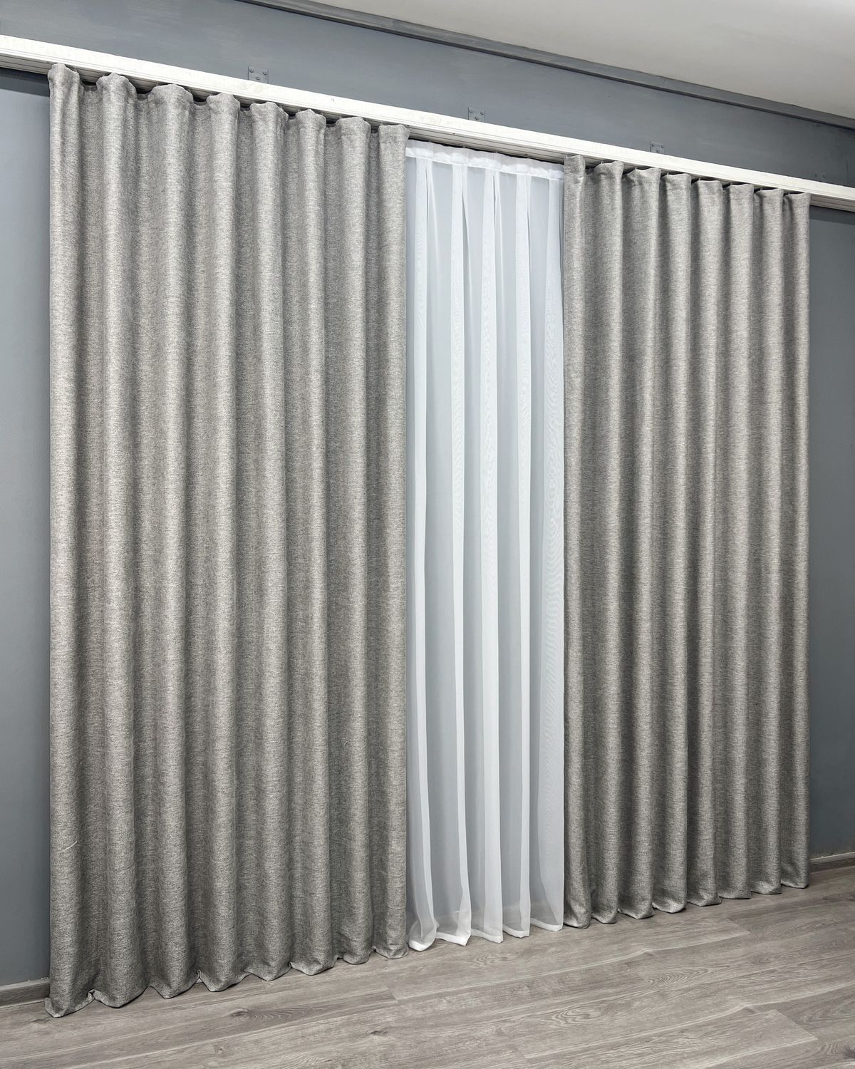 Комплект (2шт 1,5х3,0м) штор фактурный лен премиум, коллекция "Grand Linen", цвет светло-серый 2041ш 33-1031