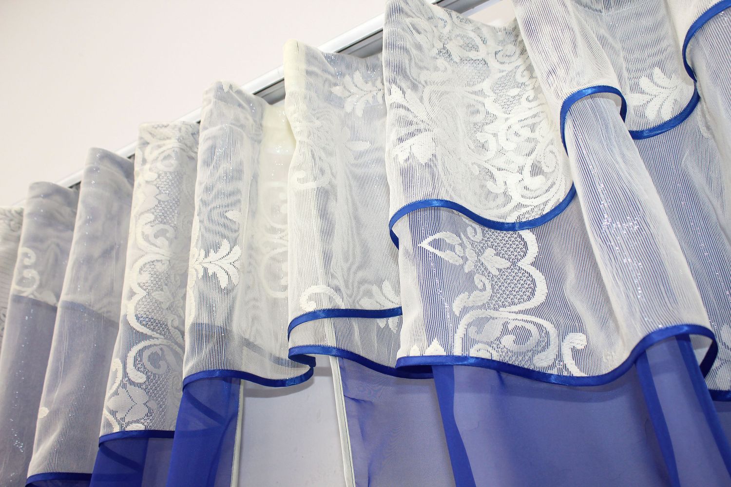 Кухонные шторы (290х170см) с ламбрекеном, на карниз 1-1,5м цвет синий с бежевым 091к 59-654