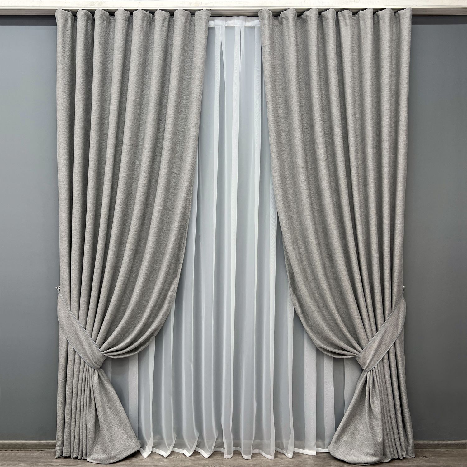 Комплект (2шт 1,5х3,0м) штор фактурный лен премиум, коллекция "Grand Linen", цвет светло-серый 2041ш 33-1031