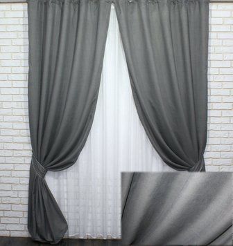 Комплект (2шт 1,0х2,7м) штор из ткани микровелюр Petek, цвет графитовый 747ш 31-251