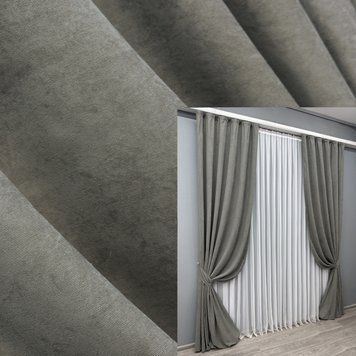 Комплект (2шт 1,5х2,7м) штор із тканини мікровелюр Petek YL, колір сірий 1702ш 33-0979