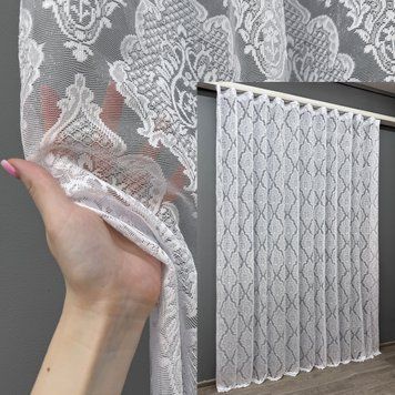 Тюль жакардова колір білий 1226т, Готова тюль з тасьмою (3х2,7 м.), 3,0 м., 2,7 м., 300, 270, 1,5 - 2 м., Тасьма