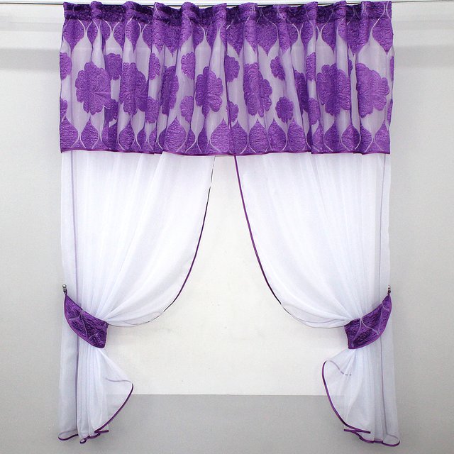 Кухонные шторы (280х170см) с ламбрекеном, на карниз 1-1,5м цвет фиолетовый с белым 00к 59-562