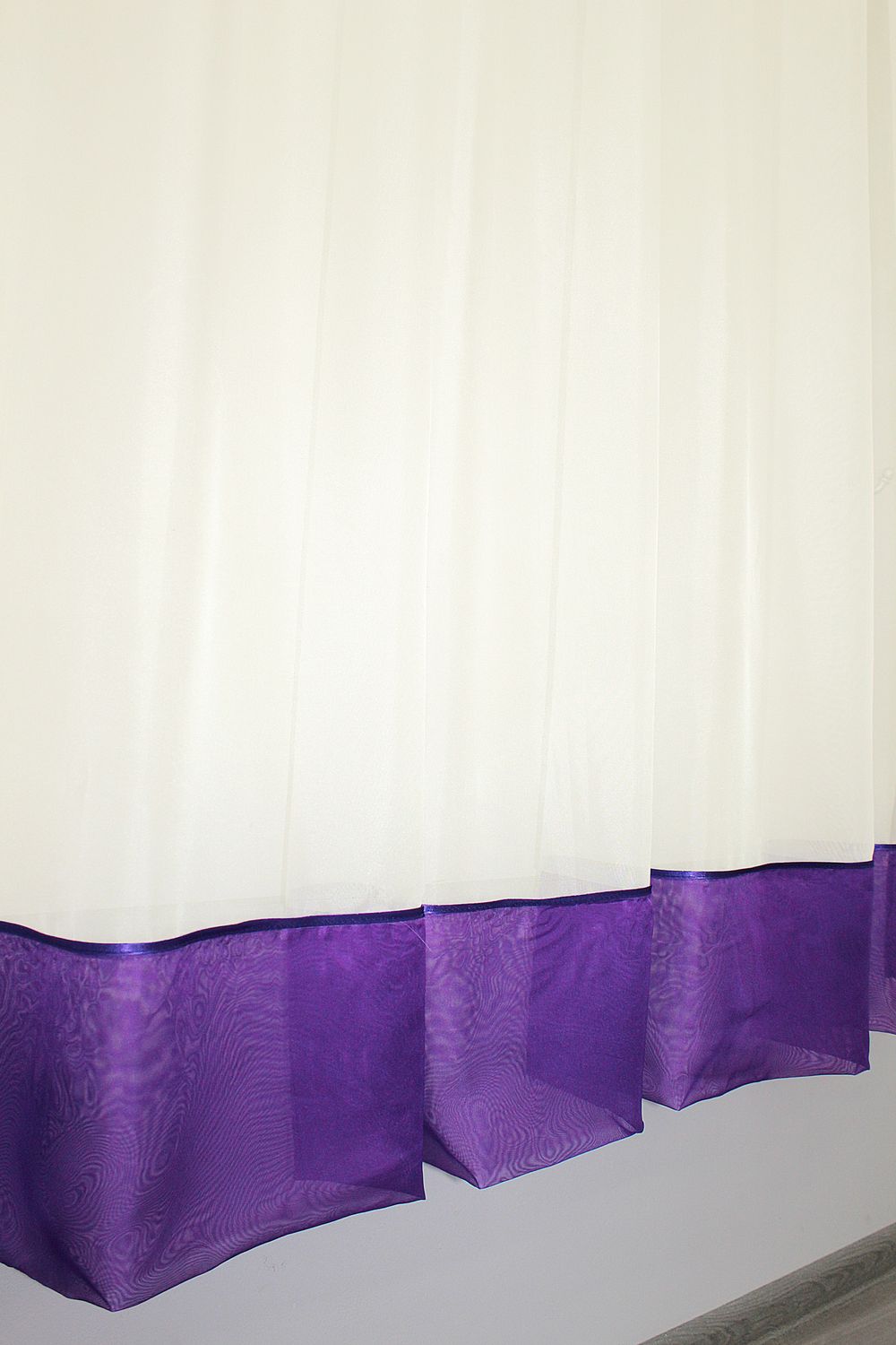 Кухонная занавеска (260х170см) на карниз 1,5-2м цвет фиолетовый с молочным 00к 59-435