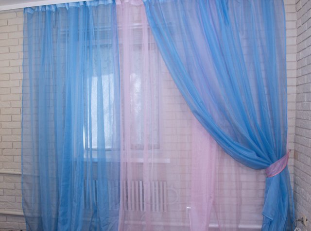Комплект штор из шифона цвет голубой с розовым 011дк (н116-н111), Голубой с розовым, Комплект штор (3 шт. 1,5х2,9 м.), 1,5 м., 2,9 м., 2 - 3 м., В комплекте 1 шт., Тесьма