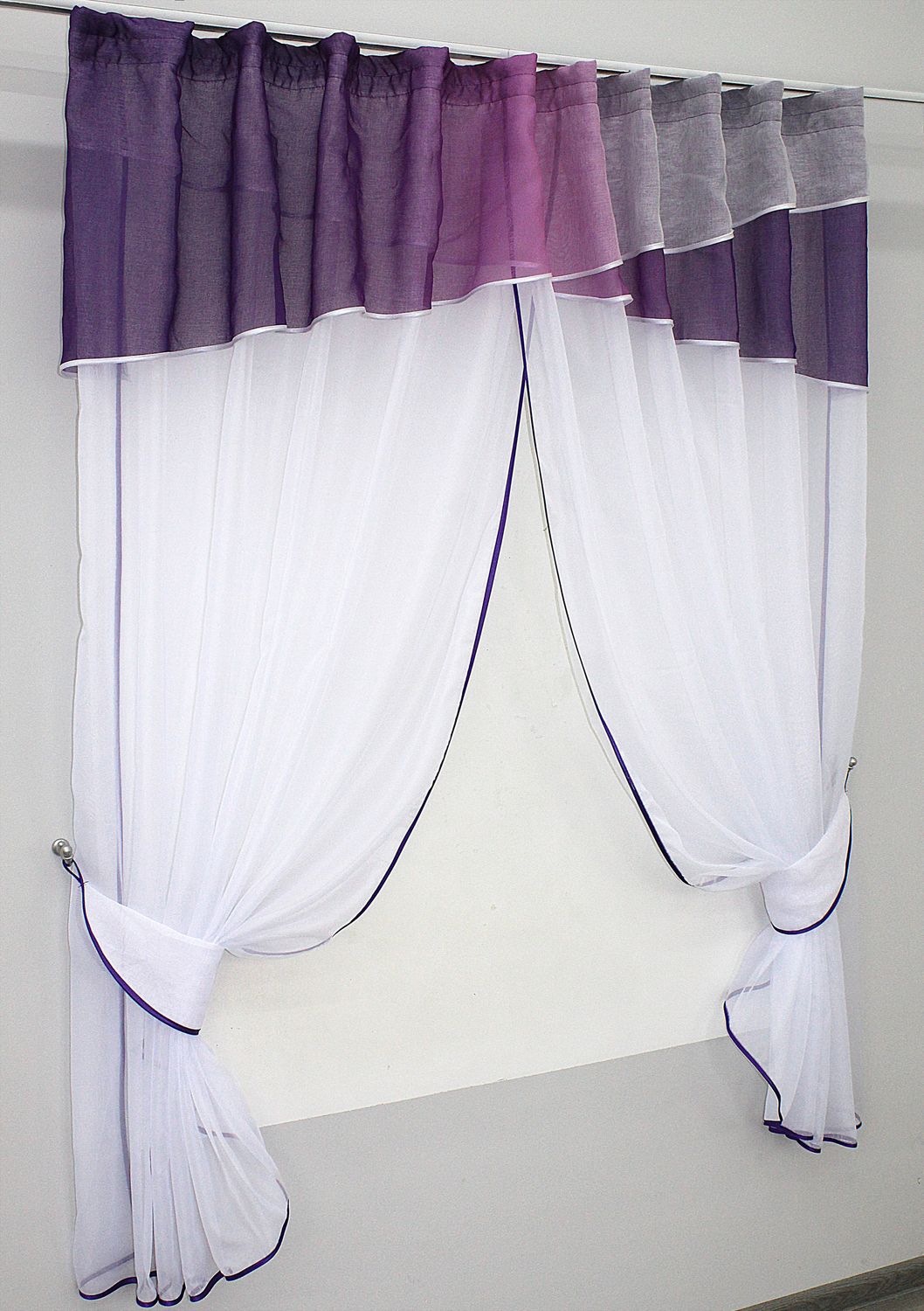 Кухонные шторы (260х170см) с ламбрекеном, на карниз 1-1,5м цвет фиолетовый с белым 091к 59-429