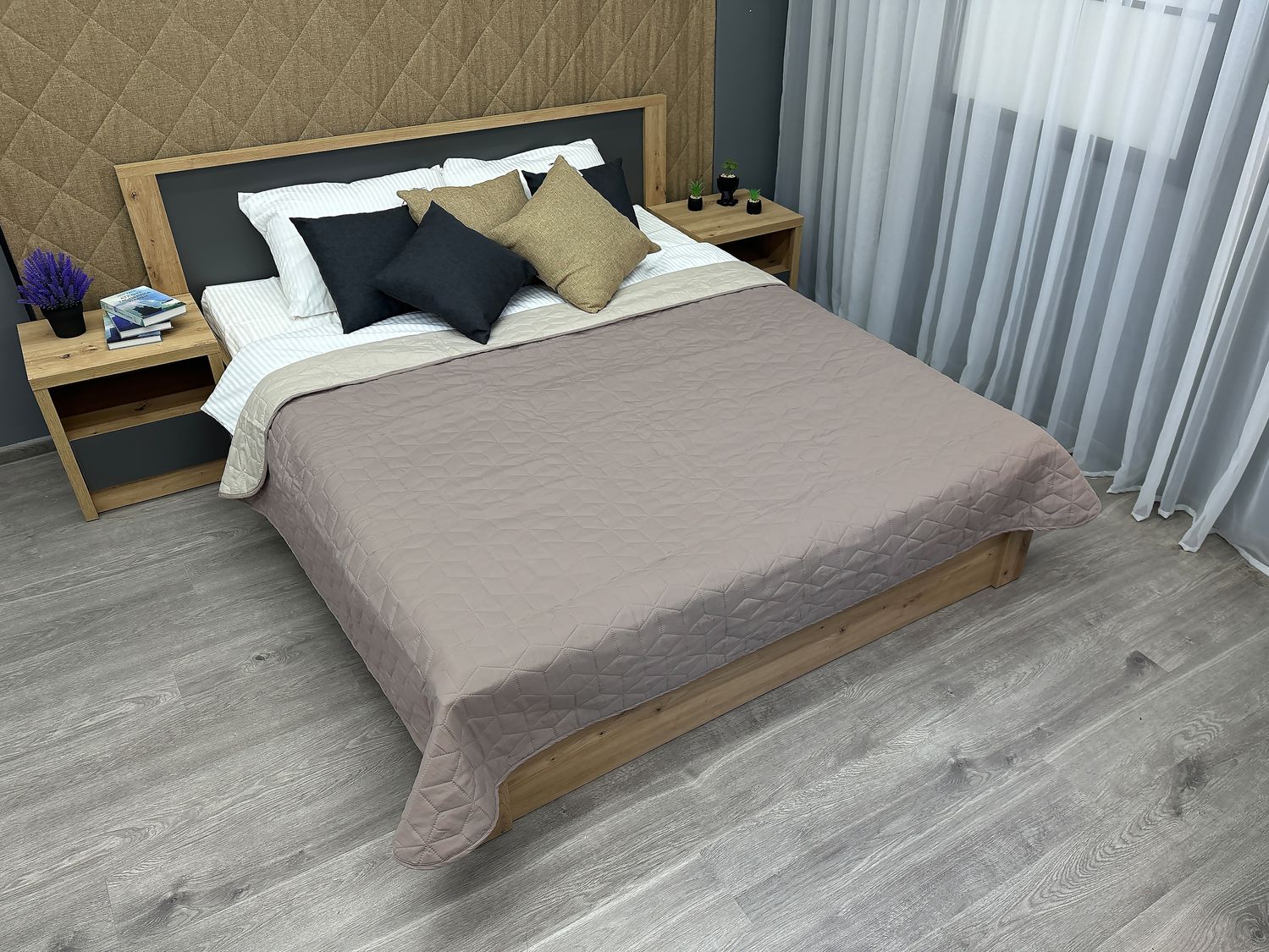 Покривало двостороннє Decorator Microfiber куб 140х215 см сіро-коричневий з бежевим (85-107)