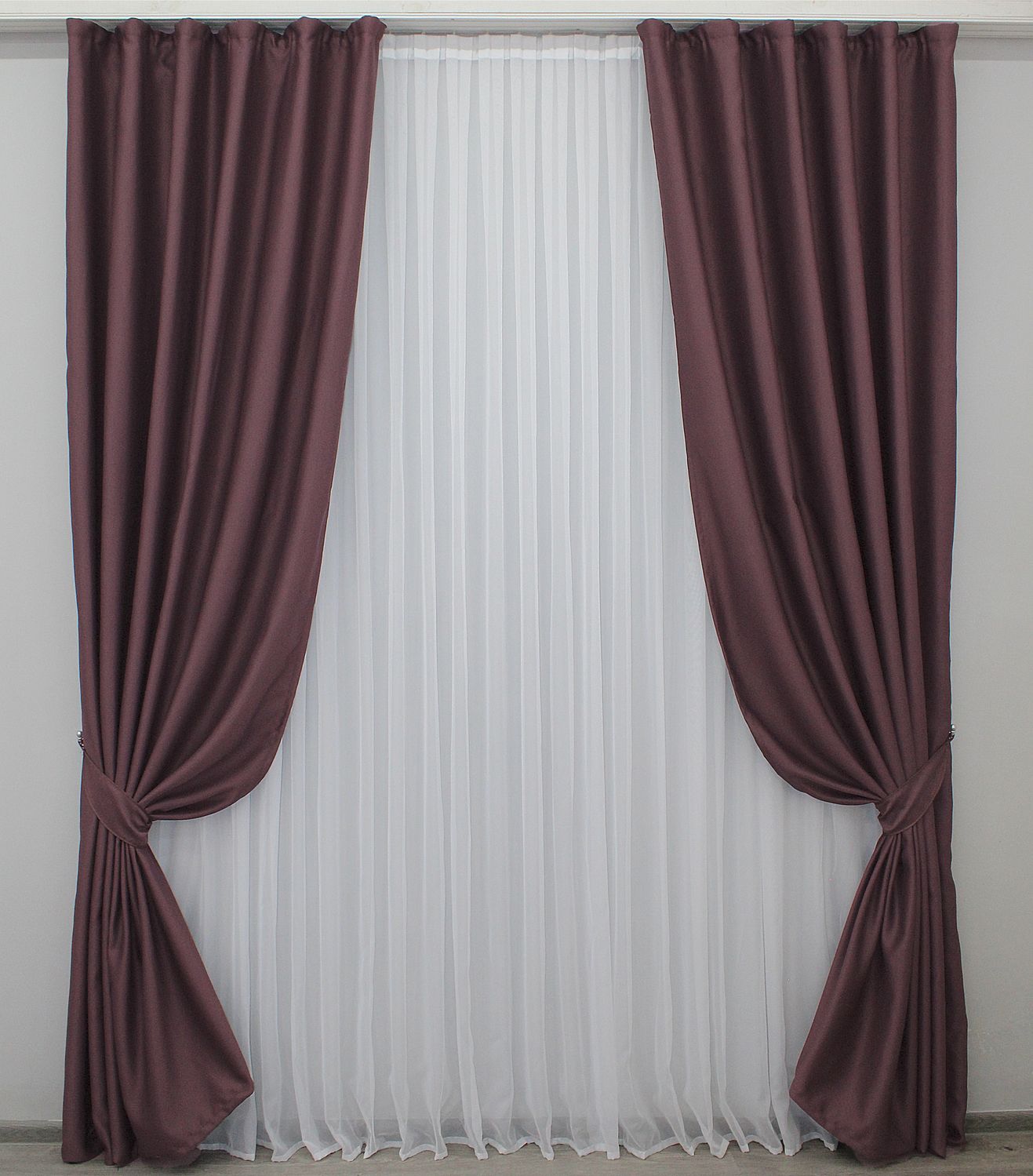Комплект штор із тканини блекаут "Fusion Dimout" колір марсала 828ш, Марсала, Комплект штор (2шт. 1,5х2,7м.), 1,5 м., 2,7 м., 150, 270, 2 - 3 м., В комплекті 2 шт., Тасьма