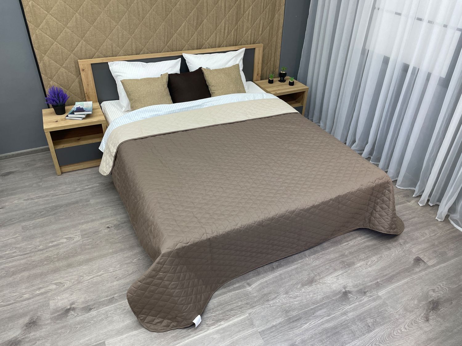 Покривало двостороннє Decorator Microfiber ромб 140х215 см капучино з бежевим (85-003)