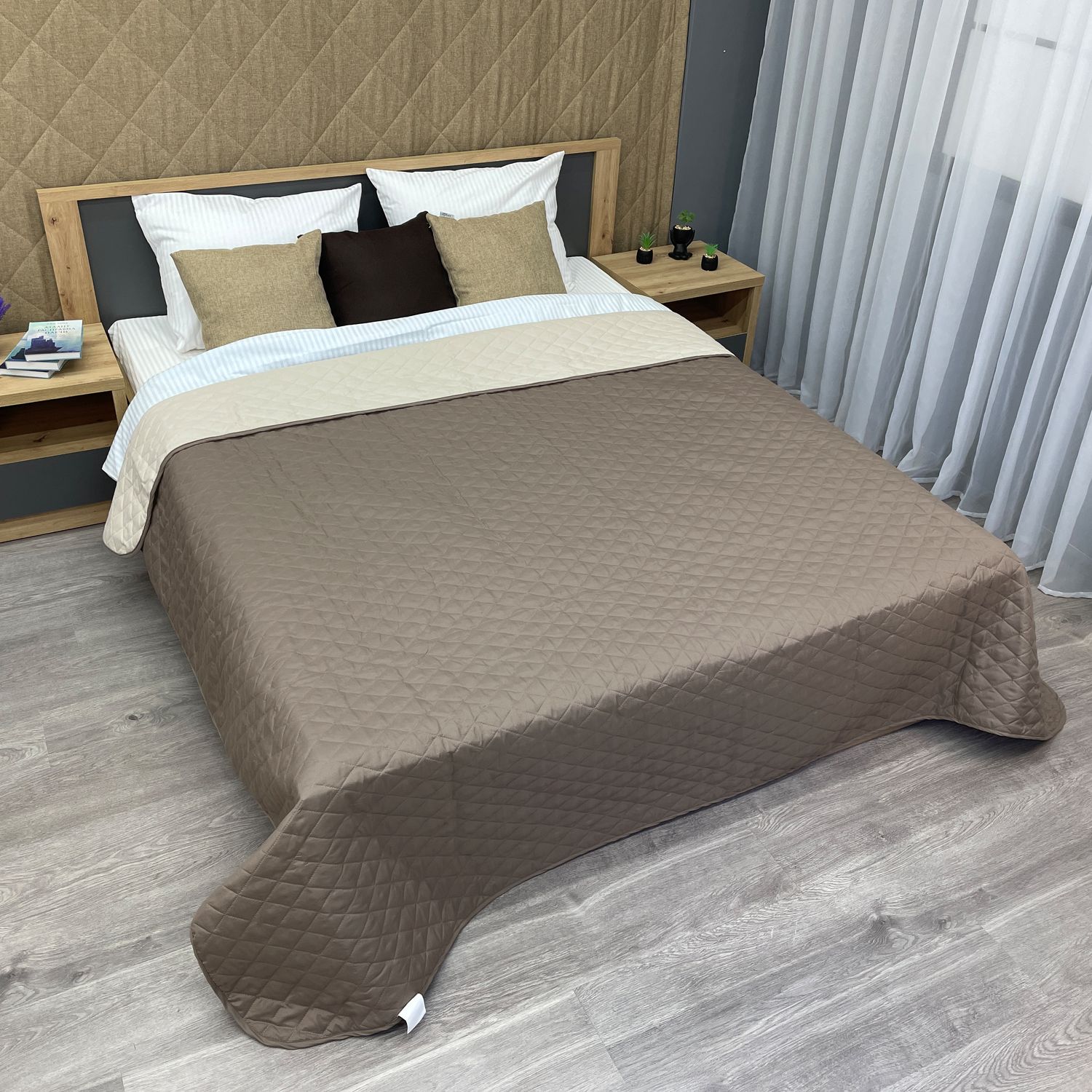 Покрывало двустороннее Decorator Microfiber ромб 140х215 см капучино с бежевым (85-003)