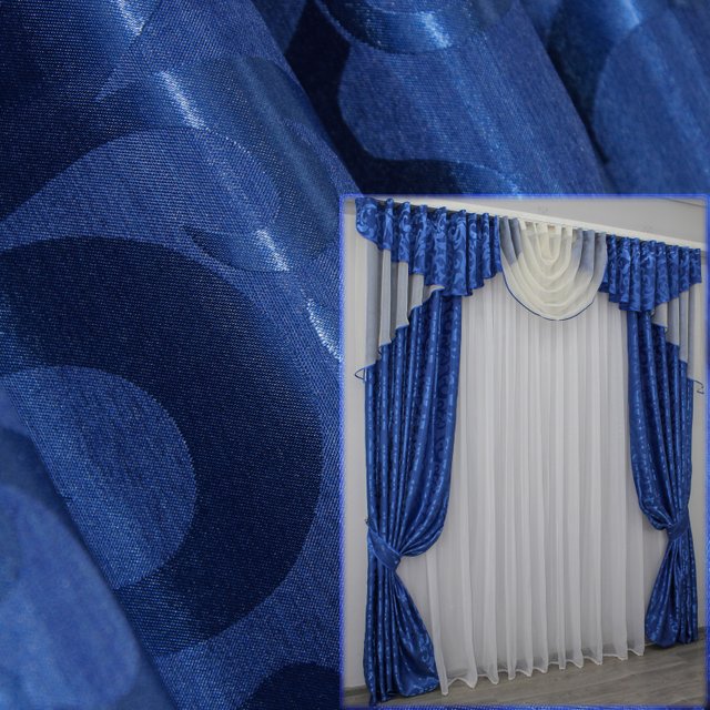Комплект штор с ламбрекеном на карниз 3м цвет синий с белым 050лш 70-048