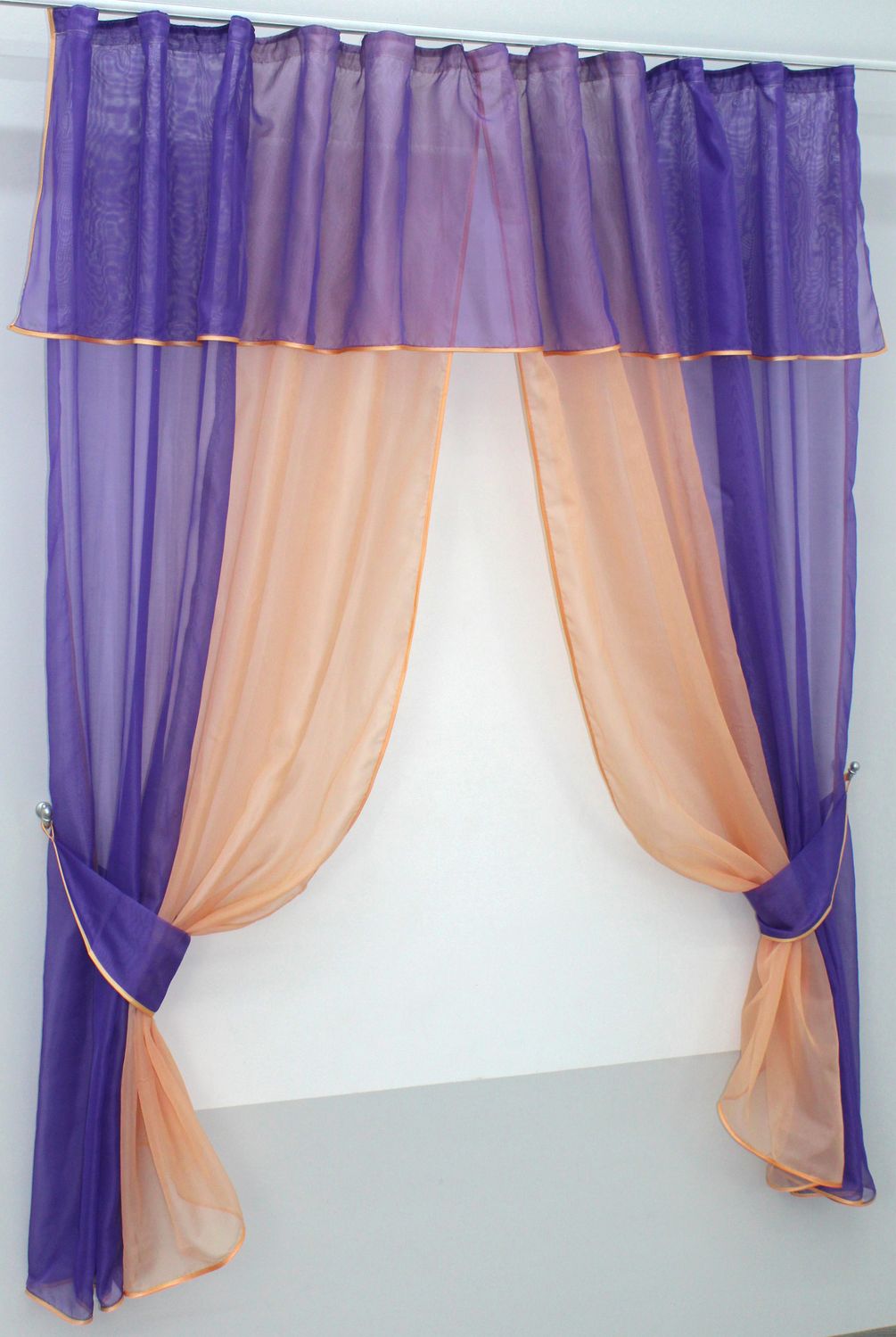 Кухонные шторы (270х170см) с ламбрекеном, на карниз 1-1,5м цвет фиолетовый с персиковым 090к 50-307