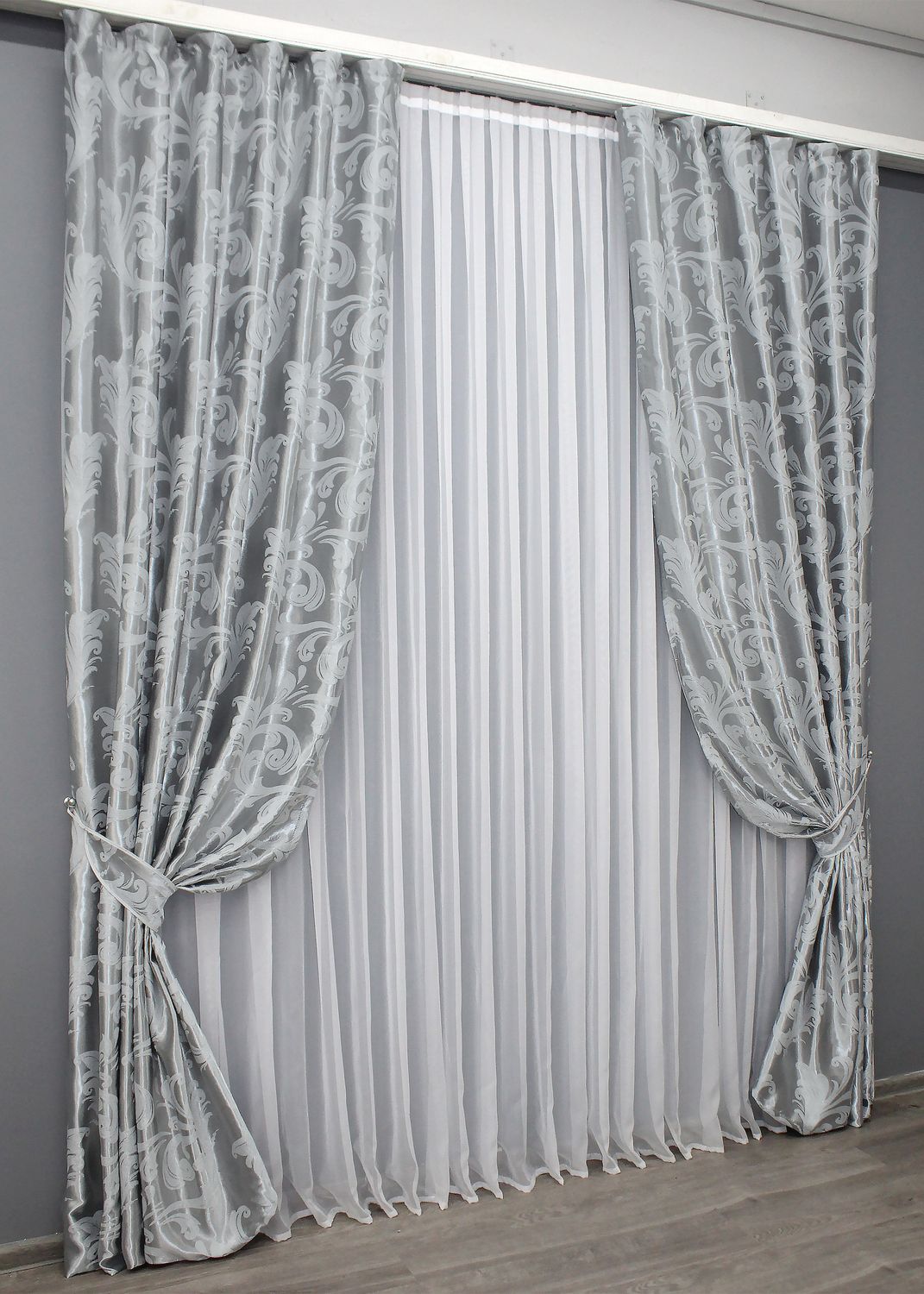 Двусторонняя ткань блэкаут-софт, коллекция "Лилия" высота 2,8м цвет серый 333ш (А)
