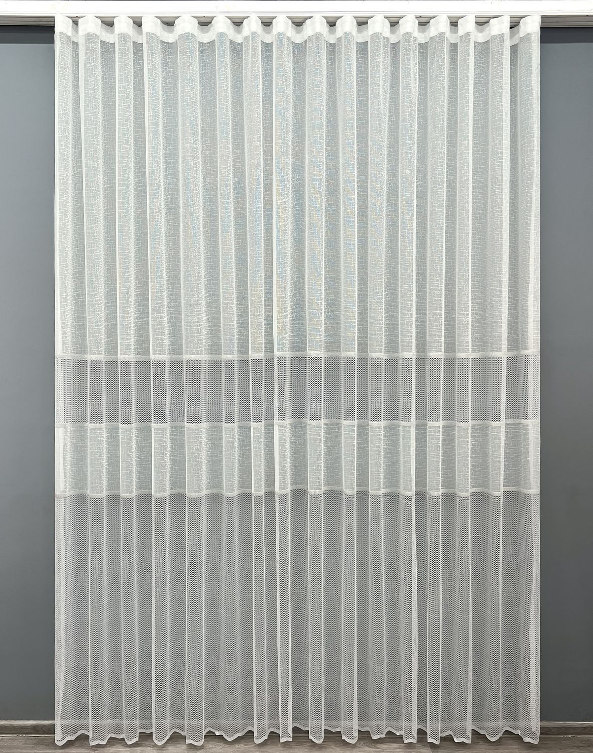Тюль жаккард цвет молочный 1971т, Готовая тюль с тесьмой (4х2,7 м.), 4,0 м., 2,7 м., 400, 270, 2 - 3 м., Тесьма