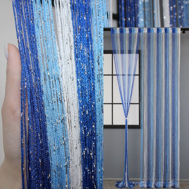 Штори-нитки "Кісея" (1 шт 3х3 м) з люрексом колір синій з блакитно-білим 61-027