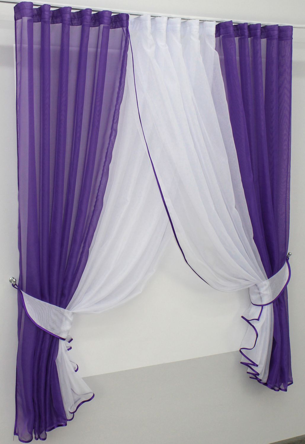 Кухонные шторки (400х170см) с подвязками цвет фиолетовый с белым 096к 50-802