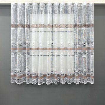 Короткий тюль (3х1,45м) жакард колір білий з капучино 1945т 42-0900