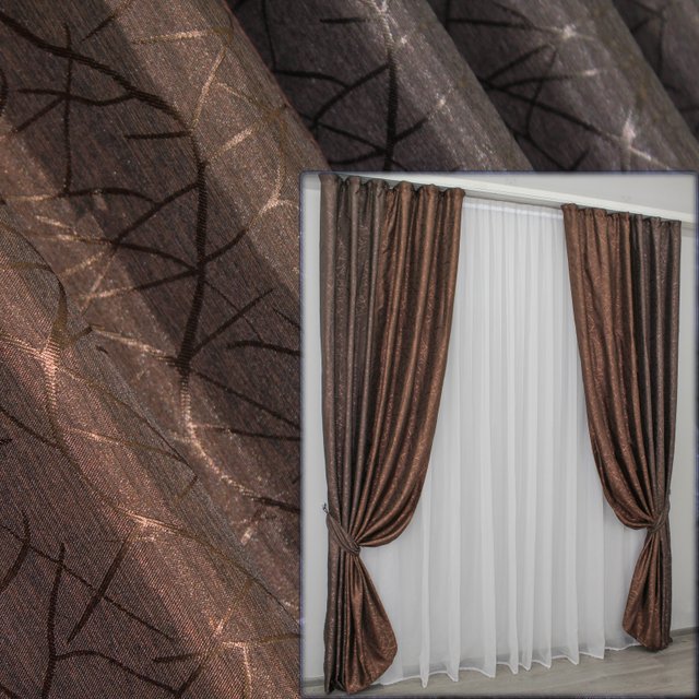 Комбинированные (2шт 1,5х2,7м) жаккардовые шторы цвет венге с коричневым 014дк (522-518ш) 10-058