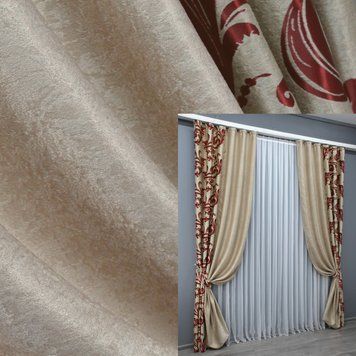 Комбіновані (2шт 1,5х2,7м) штори з тканини Софт, колір бежевий з бордовим 014дк (062шБ-143ш) 11-0129