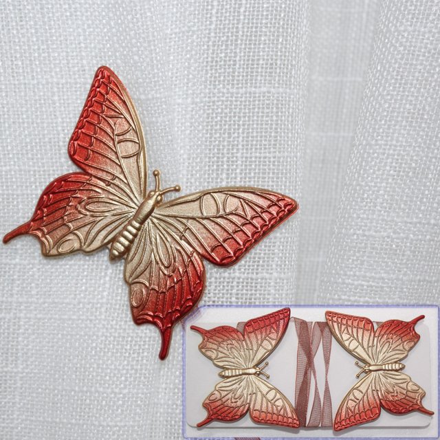 Магниты (2шт, пара) для штор, гардин "Бабочка" цвет красный с золотистым 139м 81-050