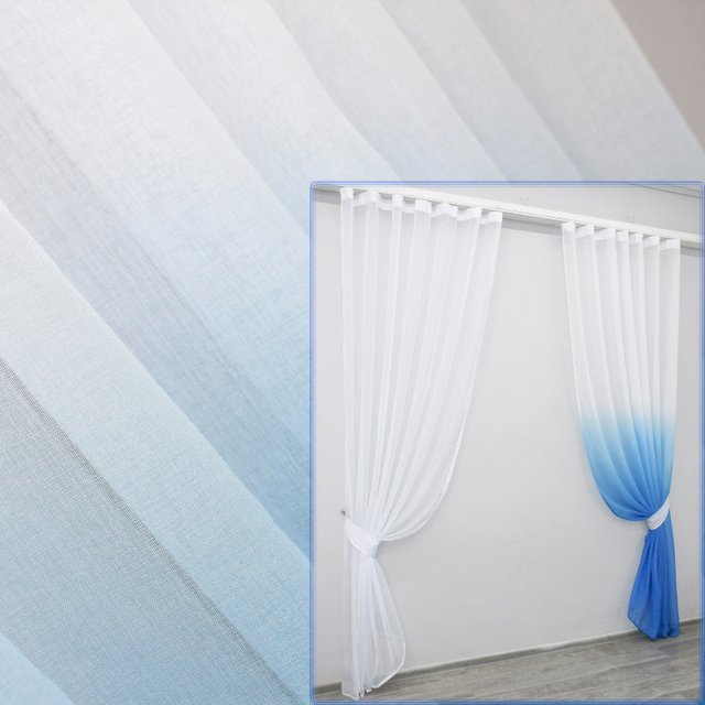 Комплект декоративних штор. Колір синій з білим. Код 030дк, Комплект штор (2 шт. 1,7х2,7 м.), Класичні, Довгі, 1,7 м., 2,7 м., 170, 270, 1,5 - 2 м., В комплекті 2 шт., Тасьма