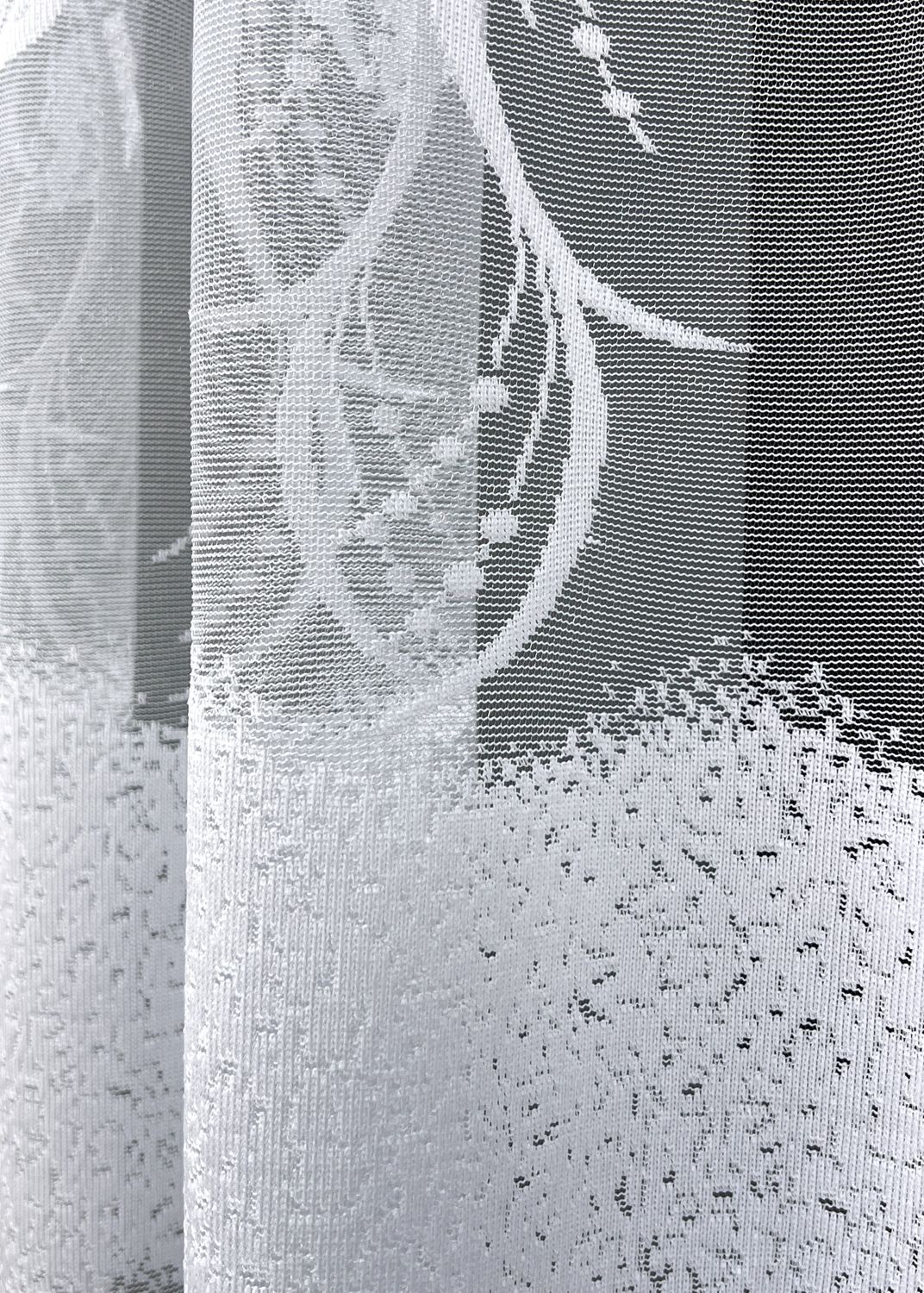 Короткий тюль, висотою 1,8м жакард колір білий 2007т, Готова тюль з тасьмою (4х1,8 м.), 4,0 м., 1,8 м., 400, 180, 2 - 3 м., Тасьма