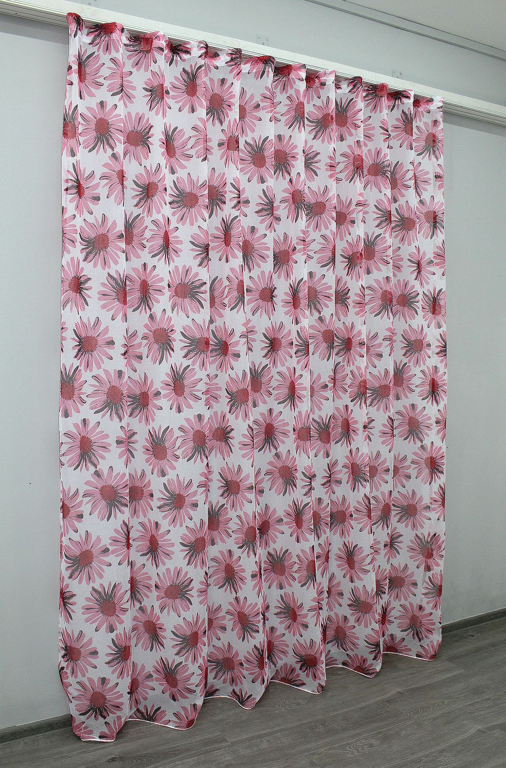 Тюль батист, коллекция "Flora" цвет белый с розовим цветочным принтом 1170т, Тюль на метраж, Нужную Вам ширину указывайте при покупке. (Ширина набирается по длине рулона.), 2,7 м.
