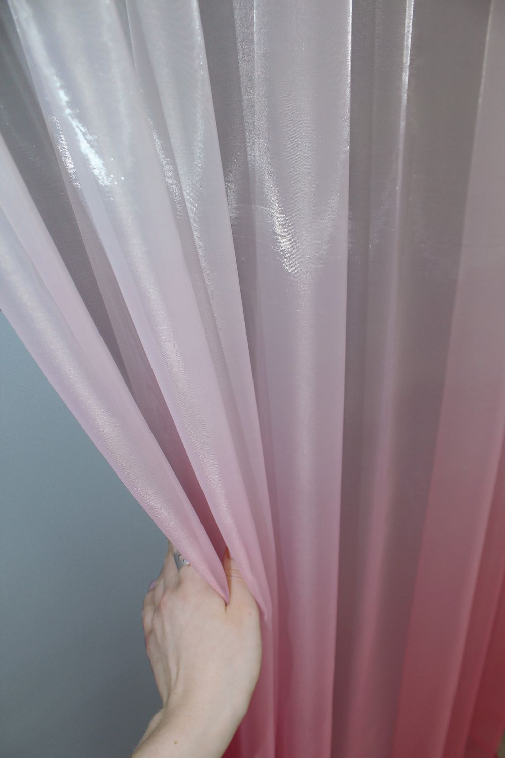 Тюль растяжка "Омбре" из органзы цвет белый с розовым 1397т, Тюль на метраж, Нужную Вам ширину указывайте при покупке. (Ширина набирается по длине рулона.), 2,7 м.