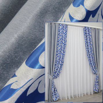 Комбинированные (2 шт 1,5х2,7м) шторы из ткани блэкаут, цвет синий с серым 014дк (157-097шА) 10-527